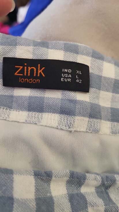 Zink London Light Blue Gingham Crew Neck Overlay Mini Dress Size L - Picture 3 of 5